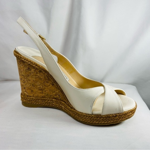 Jimmy Choo Amely 80 Ivory Leather Platform Wedge Sandals 37 - Picture 7 of 16